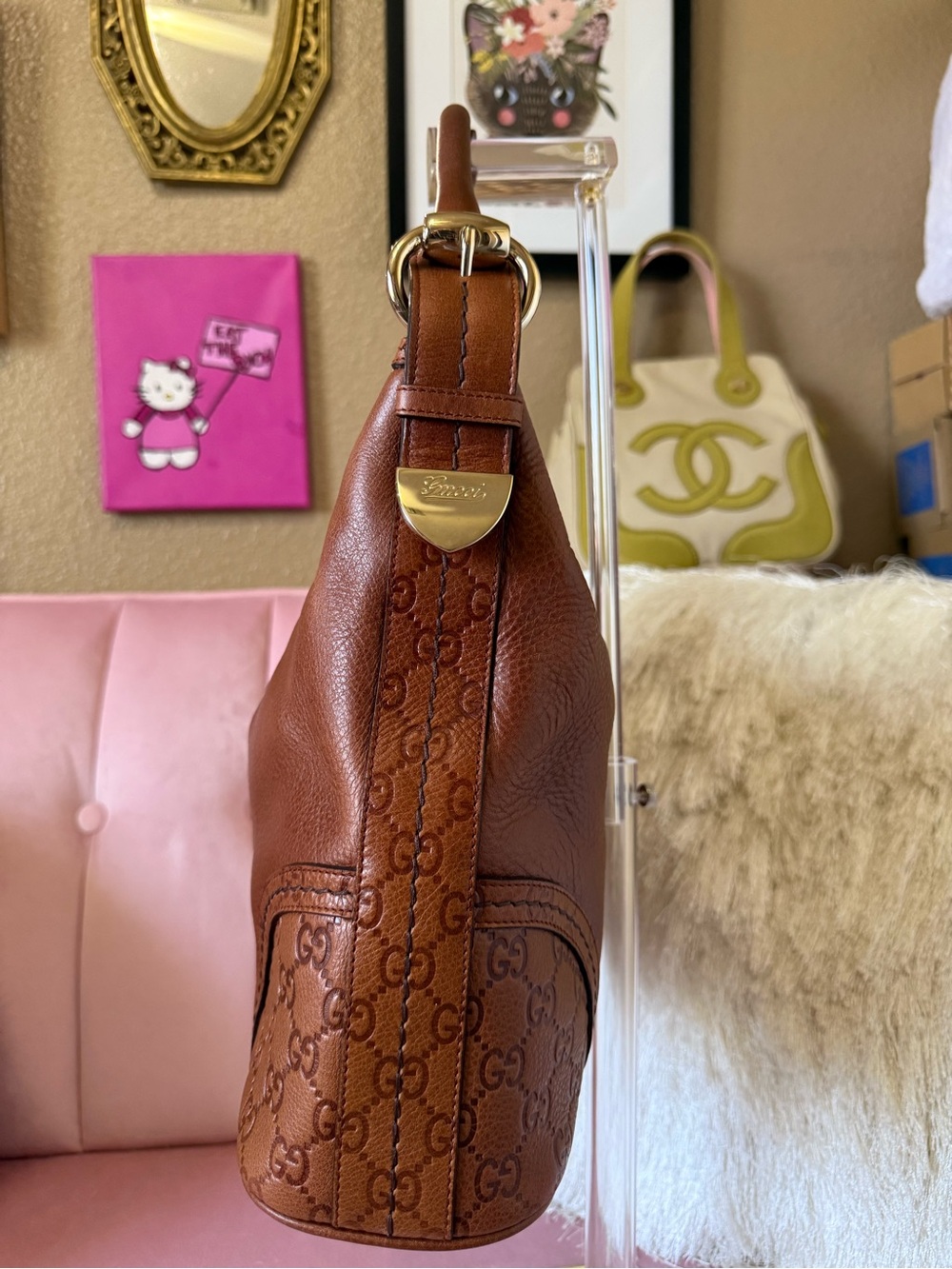 💯Auth! GUCCI Guccisimo Signoria Brown Leather Hobo Shoulder Bag w Gold Hardware - Picture 2 of 16
